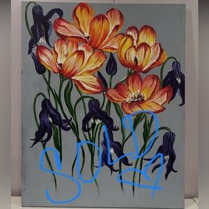 Floral Canvas Art with Orange and Purple Flowers